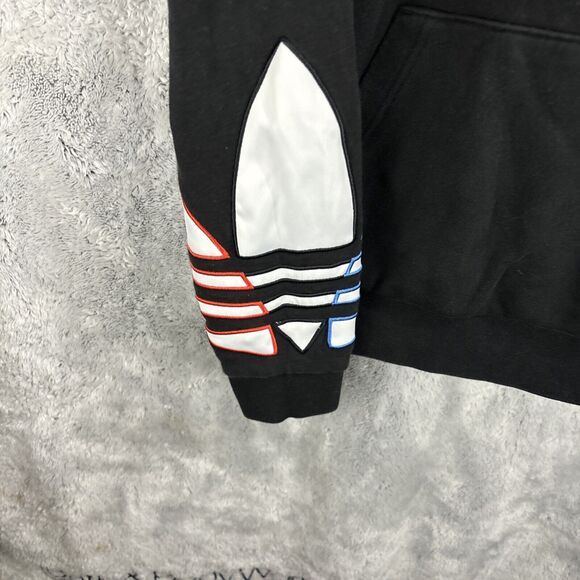 Mens Adidas Embroidered Tricolor Trefoil Hoodie Black Size Small - Picture 2 of 7